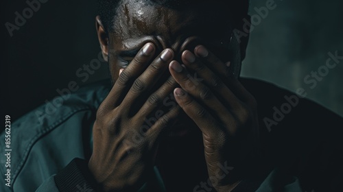 A person hiding their face with their hands, possibly due to embarrassment or shame