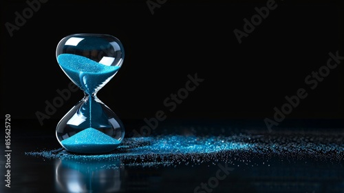 The hourglass symbolizes the passage of time, with a blue sand that represents life being poured in to add more limited time, highlighting the concept of time management 