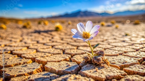 a delicate and fragile flower sprouting in the dry and very arid desert