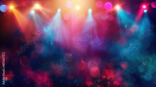 Blurred concert lighting effects and party atmosphere on stage