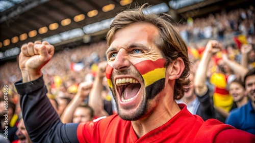 Ecstatic Male Sports Fan With Painted Face Celebrating Victory Of His Favorite Team