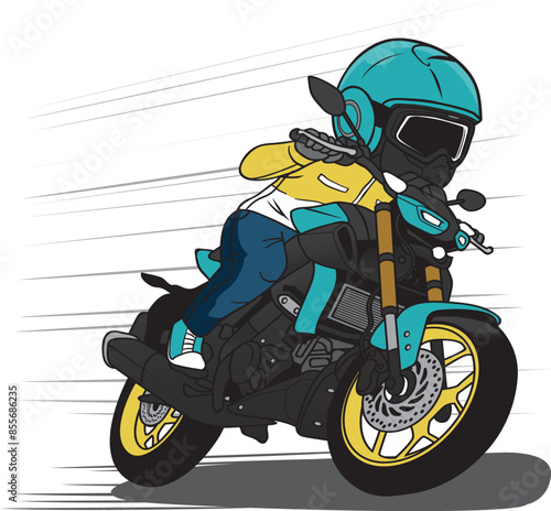 Biker speeding motorcycle racer cartoon vector