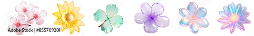 3D transparent holographic glass of flowers png on transparent background