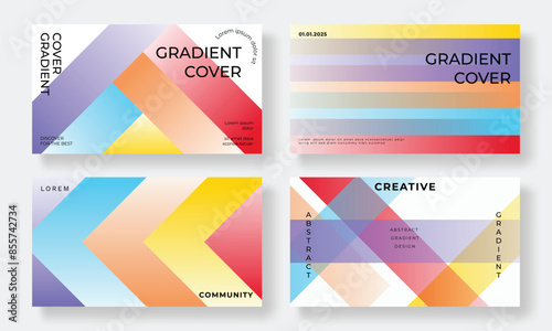 Set of template background design vector. Collection of creative abstract gradient vibrant colorful perspective 3d geometric shape background. Art design for business card, cover, banner, wallpaper.