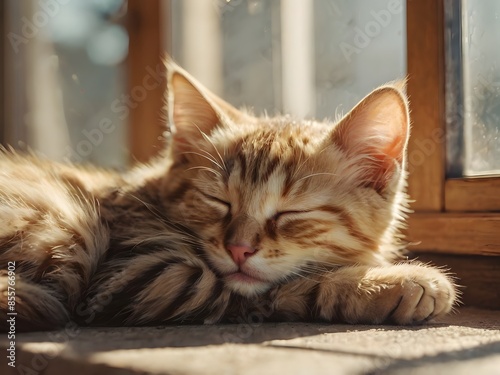 Cat Napping in a Sunbeam on Window Sill