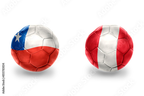 football balls with national flags of peru and chile ,soccer teams. on the white background.
