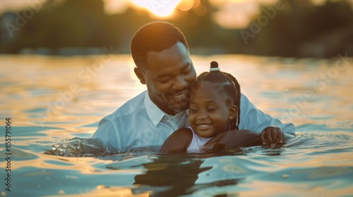 A black pastor baptizes a little black kid in the water