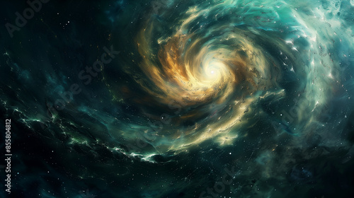 Spiral galaxy in infinite space. Impressive swirls and colorful explosions remind us of the power and majesty of the universe, engaging the viewer on a cosmic journey.