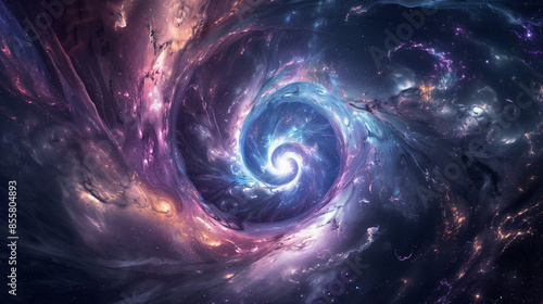 Spiral galaxy in infinite space. Impressive swirls and colorful explosions remind us of the power and majesty of the universe, engaging the viewer on a cosmic journey.