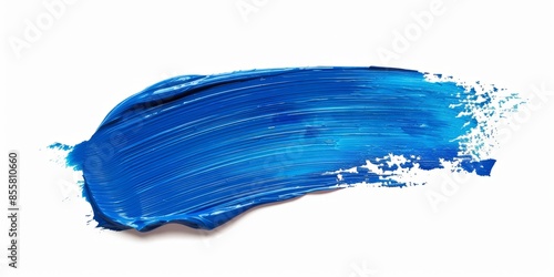 Hand painted stroke of blue paint brus on white background