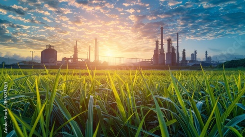 A state-of-the-art bioethanol production facility with advanced technology and eco-friendly practices, emphasizing sustainability, isolated on a white background with copy space