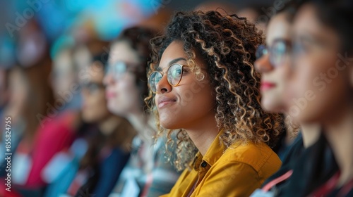 Focused audience member attentively listening during a conference or seminar, capturing the essence of learning and engagement.