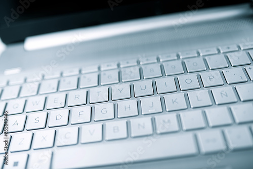 Close-up of the keyboard of a gray laptop computer