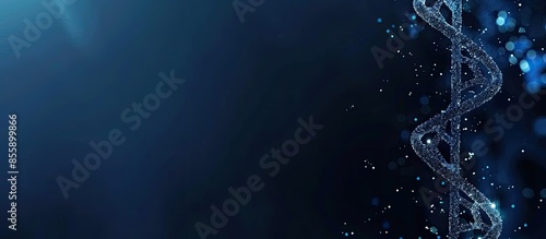DNA helix on dark blue background. Science and medical technology concept. Copy space image. Place for adding text or design