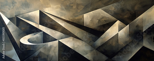 A series of geometric shapes overlapping and intersecting, creating a sense of movement and dynamism.