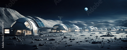 Futuristic Lunar Base With Three Domes and Connected Walkways