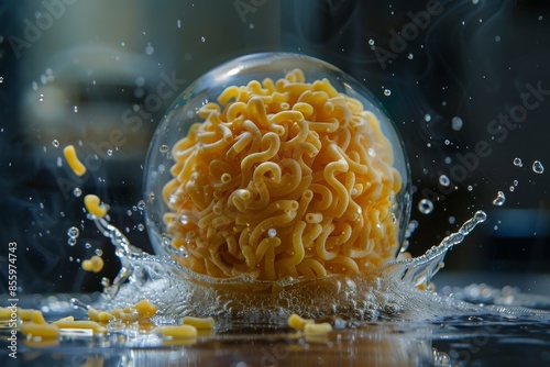 Uncooked macaroni into a boll of glass