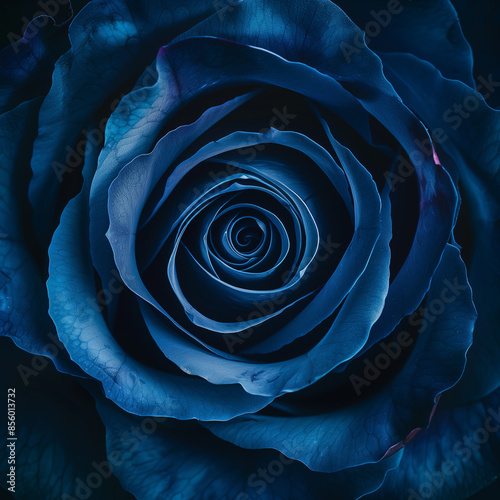 Vibrant Macro Shot of an Dark blue Rose in Full Bloom, Close-Up View of royal blue flower