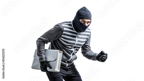 Man in mask, a robber , threat during a crime