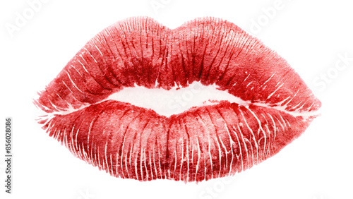 A red lips illustration, possibly a kiss mark in lipstick, isolated on a white background