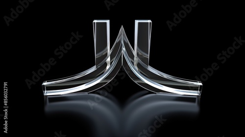 Elegant glass sculpture with a modern and minimalist design. The sculpture is made of two pieces of glass that are curved and connected in the middle.