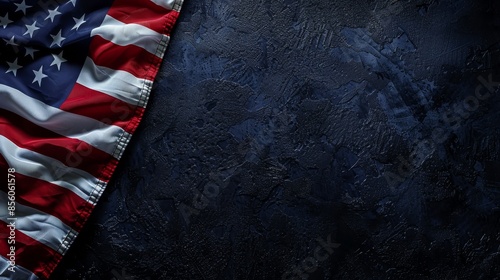 Patriotic Happy Presidents Day concept with American flag on dark backdrop for stock images.