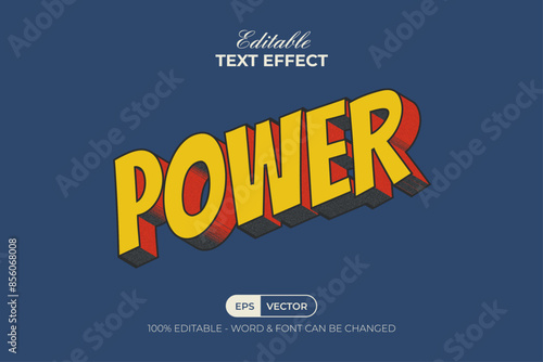 Power Text Effect 3d Vintage Comic Style. Editable Text Effect Vector.