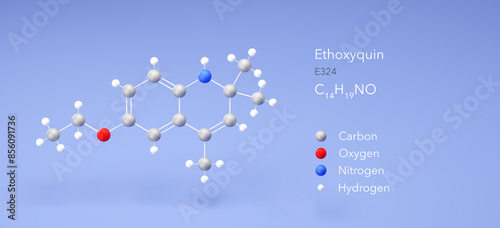 ethoxyquin molecule, molecular structure, food preservative e324, 3d model, Structural Chemical Formula and Atoms with Color Coding