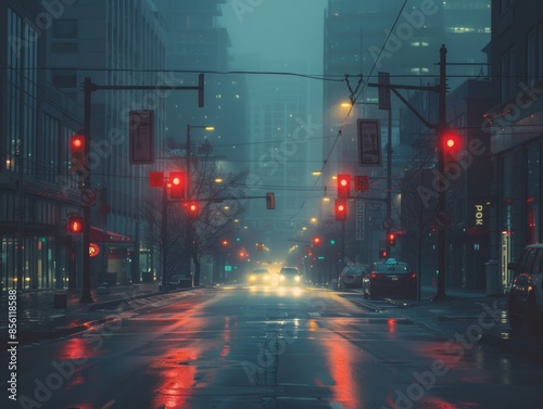 A cinemagraph of a city street where only the traffic lights change color, while the rest of the scene remains still, creating a subtle and mesmerizing effect