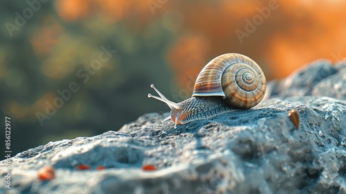 Snail on a Rock, Soft Focus Background