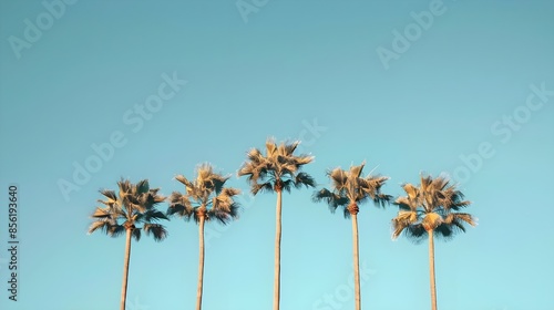 Palm trees lined up minimalist retro photography