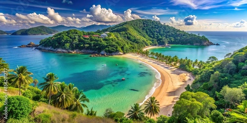 Beautiful view of a popular tourist attraction, Phuket's stunning beach during a summer holiday vacation trip, Phuket