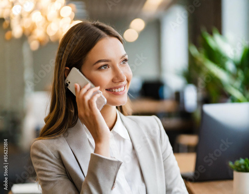 Kobieta w biurze rozmawiająca przez telefon