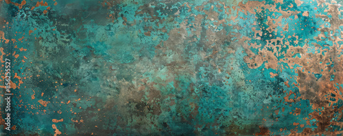 Metallic background with a distressed copper texture, featuring natural verdigris patina, evoking an antique, rustic aesthetic, ideal for historical or steampunk designs.