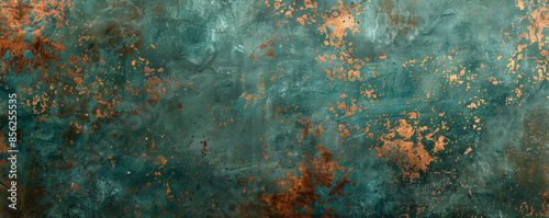 Metallic background with a distressed copper texture, featuring natural verdigris patina, evoking an antique, rustic aesthetic, ideal for historical or steampunk designs.