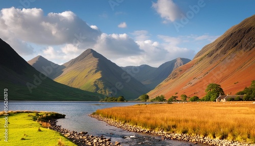 beautiful late summer landscape image of wasdale valley in lake district looking towards scafell pike great gable and kirk fell mountain range