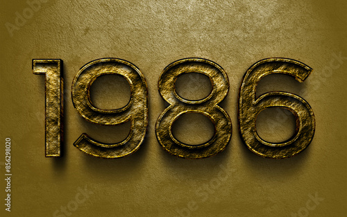 3D dark golden number design of 1986 on cracked golden background.