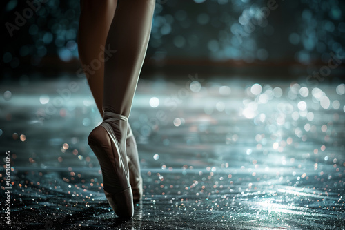 Women's ballet legs. Ballet feet in pointe dancing