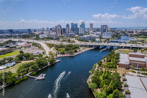 Beautiful aerial view of the Tampa bay City, it's Skyscrapers and Ybor city