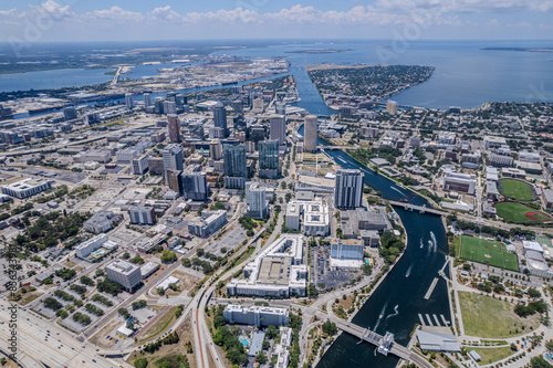 Beautiful aerial view of the Tampa bay City, it's Skyscrapers and Ybor city