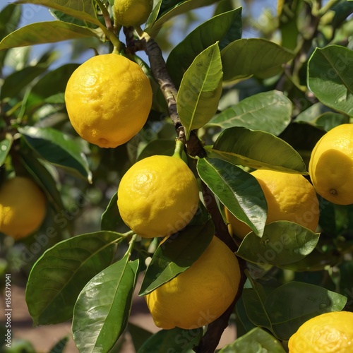 The Lemon tree yellow bears lemons and green leaves.