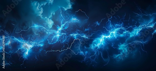 Lightning flash on dark background, banner design. Thunderstorm.