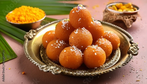 Indian sweet Motichoor laddoo is also known as Bundi Laddu or Motichur Laddoo which originated from very small Gram flour balls or Boondis which are deep fried.ai generative