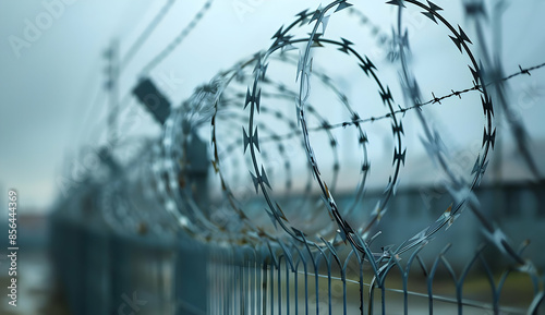 Barbed wire fence against a blurry background, symbolizing restriction and confinement.