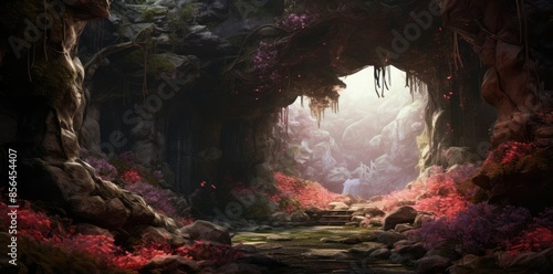 background pics of a fantasy cave featuring a rocky outcrop on the left, a stalactite formation in the center, and a stalactite formation on the right