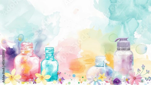 Baby products enriched with collagen, gentle and soothing, pastel watercolor, infant care