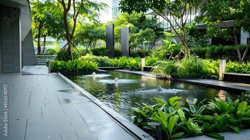 Water feature garden with reflecting pond