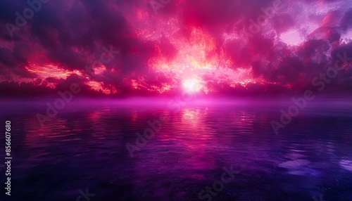 A purple sky with clouds over the ocean.