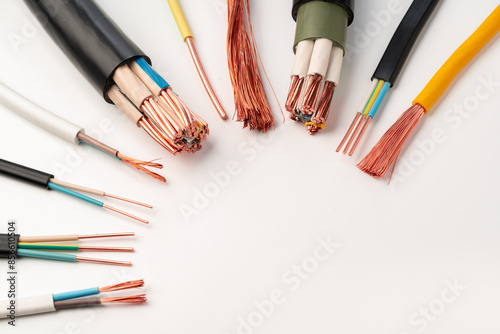 Various Copper Electrical Wires Isolated on White Background