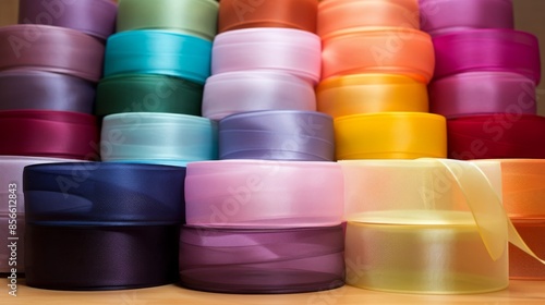 Vibrant organza ribbon rolls.